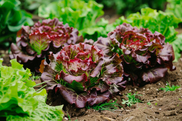 Fresh lettuce leaves in the garden. Organic farming