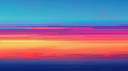 A striking abstract portrayal of a sunset with horizontal digital stripes blending a spectrum of warm and cool tones, evoking a sense of calm and modernity.