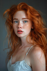 Portrait of a sexy young girl with red hair. Health and sensuality