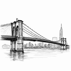 Fototapeta na wymiar Brooklyn Bridge. Brooklyn Bridge hand-drawn comic illustration. Vector doodle style cartoon illustration