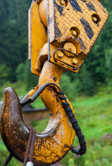 Metal hook of the industrial crane.