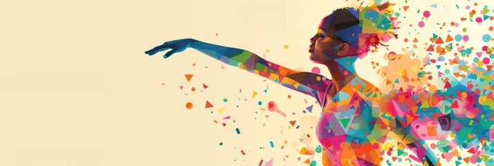 Creative portrayal of a dancer using vibrant geometric patterns. Generative Ai.