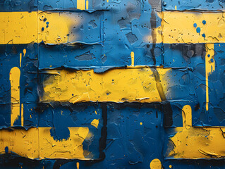 Abstract grunge pattern, fashionable design in blue and yellow.
