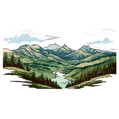 Great Smoky Mountains. Great Smoky Mountains hand-drawn comic illustration. Vector doodle style cartoon illustration - obrazy, fototapety, plakaty