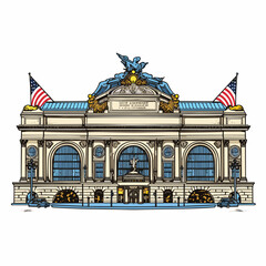 Grand Central Terminal. Grand Central Terminal hand-drawn comic illustration. Vector doodle style cartoon illustration