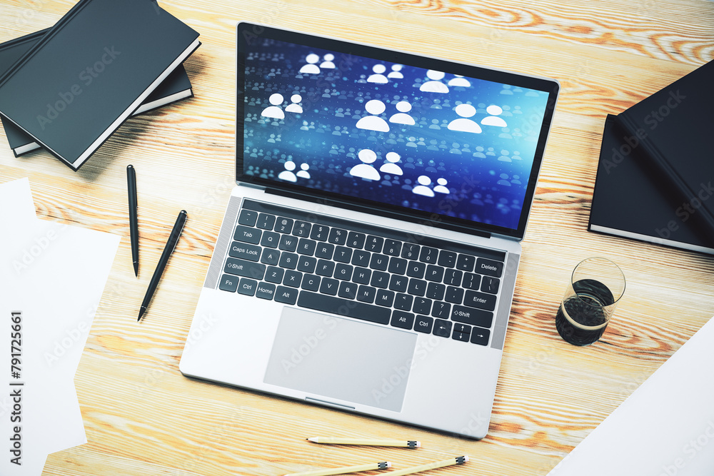 Leinwandbilder modern computer screen with social network media concept. 3d rendering