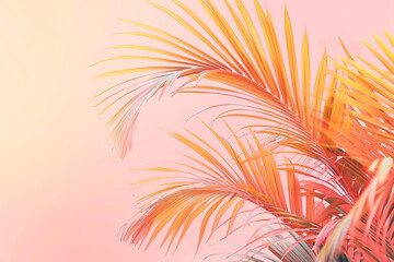 Palm trees on tropical beach in pink and orange colors. Generative AI