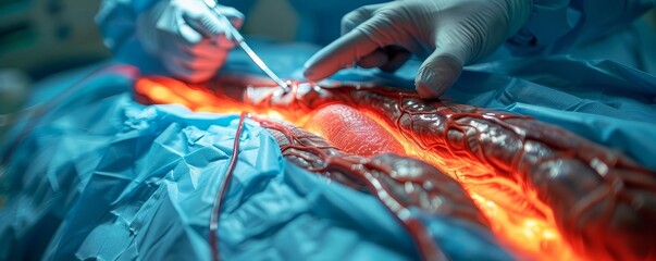 Surgical Intervention, Depict a surgeon removing fat deposits from an artery - obrazy, fototapety, plakaty