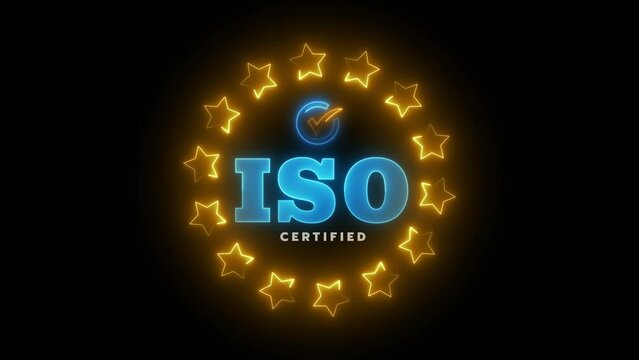 ISO icon. International Organization for Standardization sign and symbol. Requirements, certification, management, standards. Animation of ISO icon isolated on transparent background.