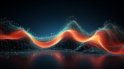 3d Illustration of a futuristic digital network wave background; featuring dynamic; abstract waves in vibrant grow in the dark background.