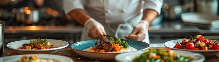 Chef arranges Farm to table dining at an elite yacht club, where locally sourced ingredients are turned into exquisite meals aboard luxury boats - obrazy, fototapety, plakaty