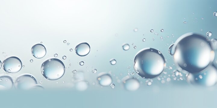 Silver bubble with water droplets on it, representing air and fluidity. Web banner with copy space for photo text or product, blank empty copyspace