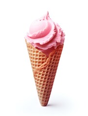 Blush Ice Cream in a Waffle Cone on a white Background. Template with Copy Space