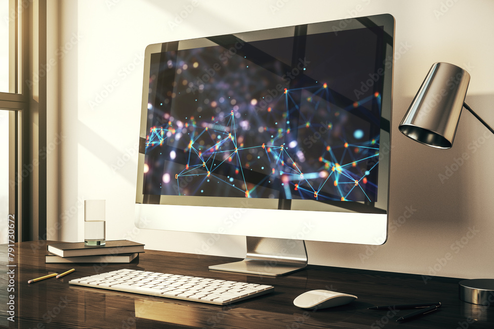 Fototapete creative concept of wireless technology on modern laptop screen. big data and database concept. 3d r