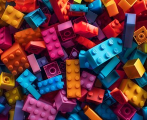 a vibrant and dynamic scene with a realistic photo of colorful building blocks, banner style, background, toy