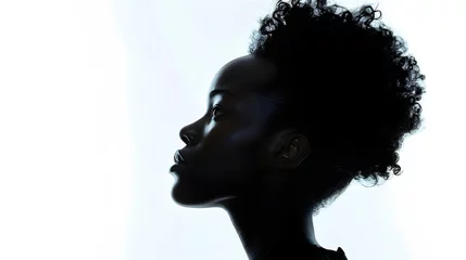 Fotobehang Silhouette of womans head with Jheri curl against white background © Nadtochiy