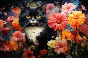 cat and flowers