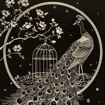 black and white peacoc