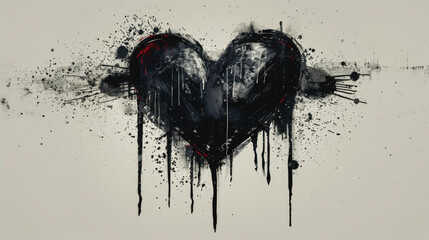Black grunge heart isolated on white background.