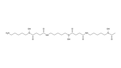 deferoxamine molecule, structural chemical formula, ball-and-stick model, isolated image desferrioxamine