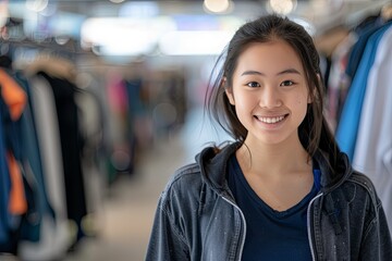 Obraz premium Portrait of a young Asian female retail sales associate