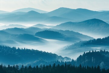 Obraz premium Aerial view of misty fogy mountains.