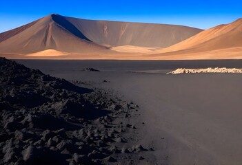 Moon volcanic landscape at Fuerteventura Island, Canary Islands, Spain - obrazy, fototapety, plakaty