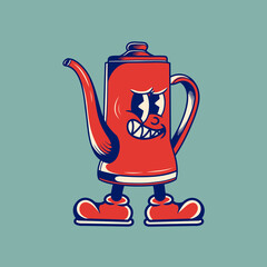 Retro character design of kettle teapot