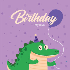 Cute baby card with nice crocodile .Birthday.
