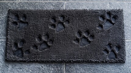 Blank mockup of a door mat with a playful dog paw print pattern. .