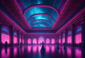 Cyberpunk a realistic 8k scene of a grand ballroom