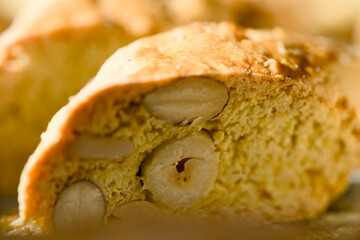 Freshly baked Italian almond cookies, called cantuccini or cantucci