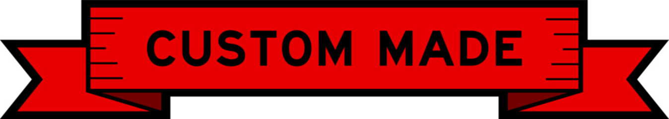 Ribbon label banner with word custom made in red color on white background