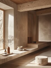 A minimalist setting with organic skincare products.