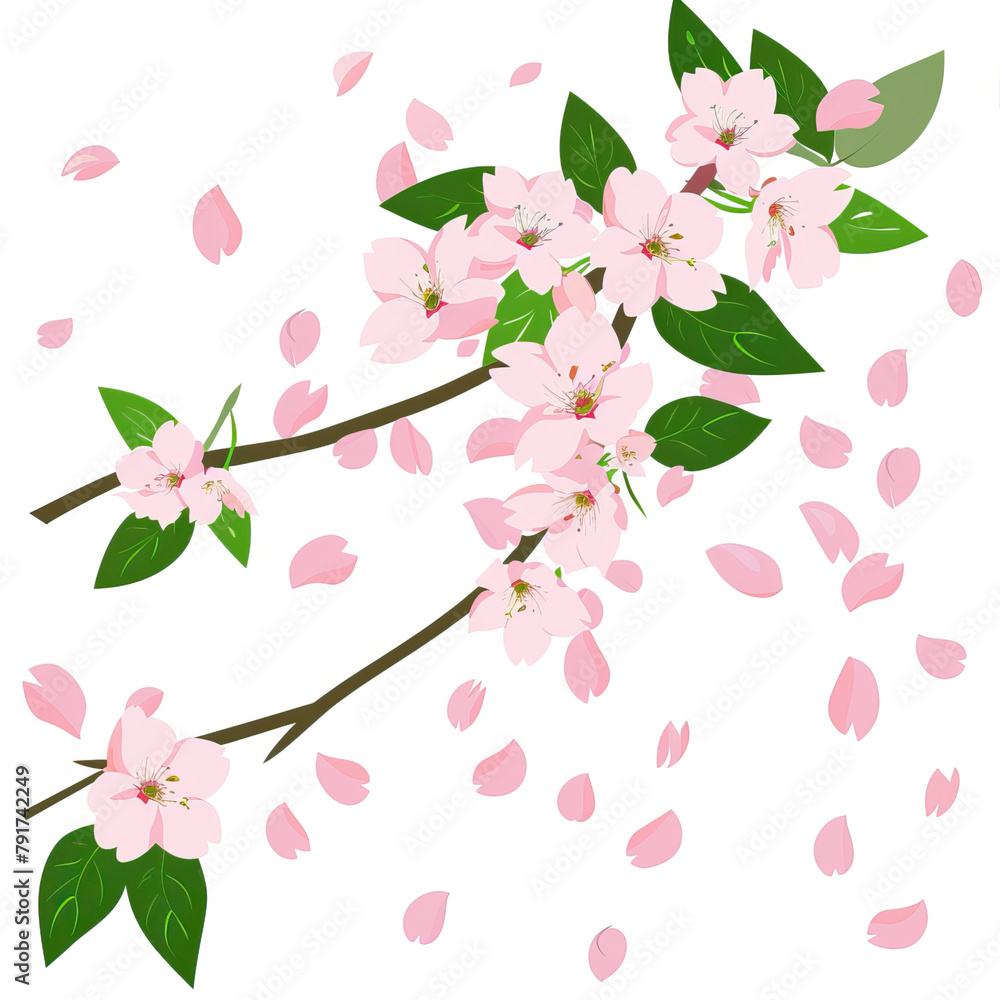 Wall mural Branches with sakura flowers on a white background
