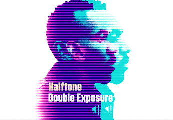 Halftone Double Exposure Effect	 - obrazy, fototapety, plakaty