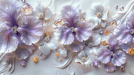 Elegant Purple and White Flowers with Sparkling Gemstones Luxurious Floral Design