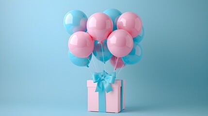 Decorated Gift Box with Pink and Blue Balloons Awaiting Gender Reveal