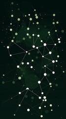 Vector graphic of interconnected nodes forming an abstract network pattern on a dark silver and green background, symbolizing global connectivity and data transfer between digital networks