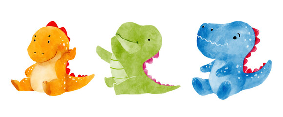 Tyrannosaurus rex . Cute dinosaur cartoon characters . Watercolor paint design . Set 20 of 20 . Vector .