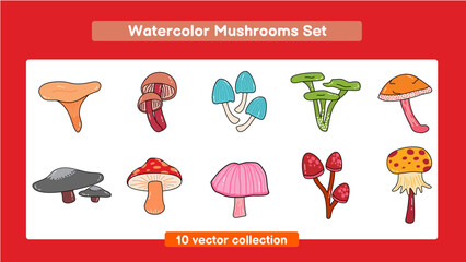 Watercolor Mushrooms Set