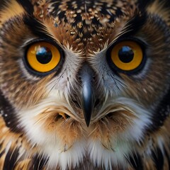 The eagle owl's portrait captures its piercing gaze and formidable presence, with tufted ears framing its intense eyes, a symbol of wisdom and strength in the animal kingdom.





 - obrazy, fototapety, plakaty