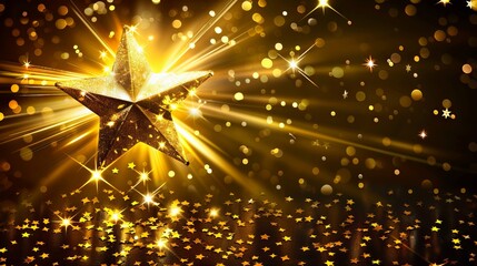 A gold star on a black background.