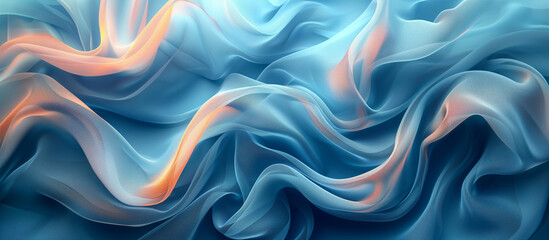 Blue abstract background. Organza silk texture. Waves. Wallpaper banner design.  - 791747821