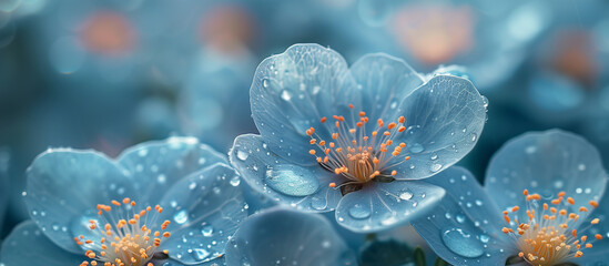 Blue flower blossom meadow, garden. Summer flower banner, background, wallpaper. Springtime nature theme.	

