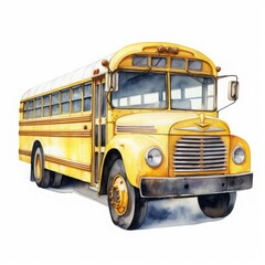 Obraz na płótnie Canvas School bus model, detailed and iconic yellow, isolated on white background, watercolor