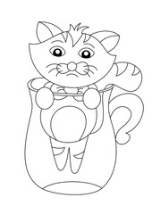 vector of a cute cartoon cat in black and white coloring pages