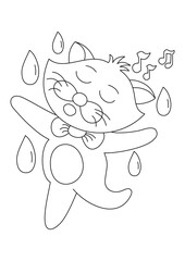 vector of a cute cartoon cat in black and white coloring pages