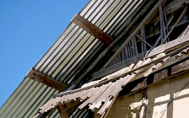 Tin and wood roof of an old country barn