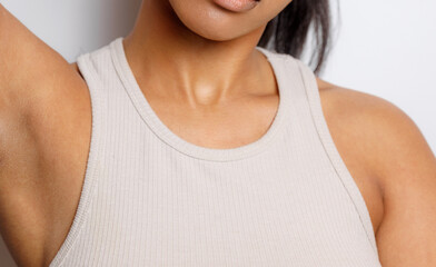 beautiful  smooth clean Collarbone neck and chin of model on cutout background